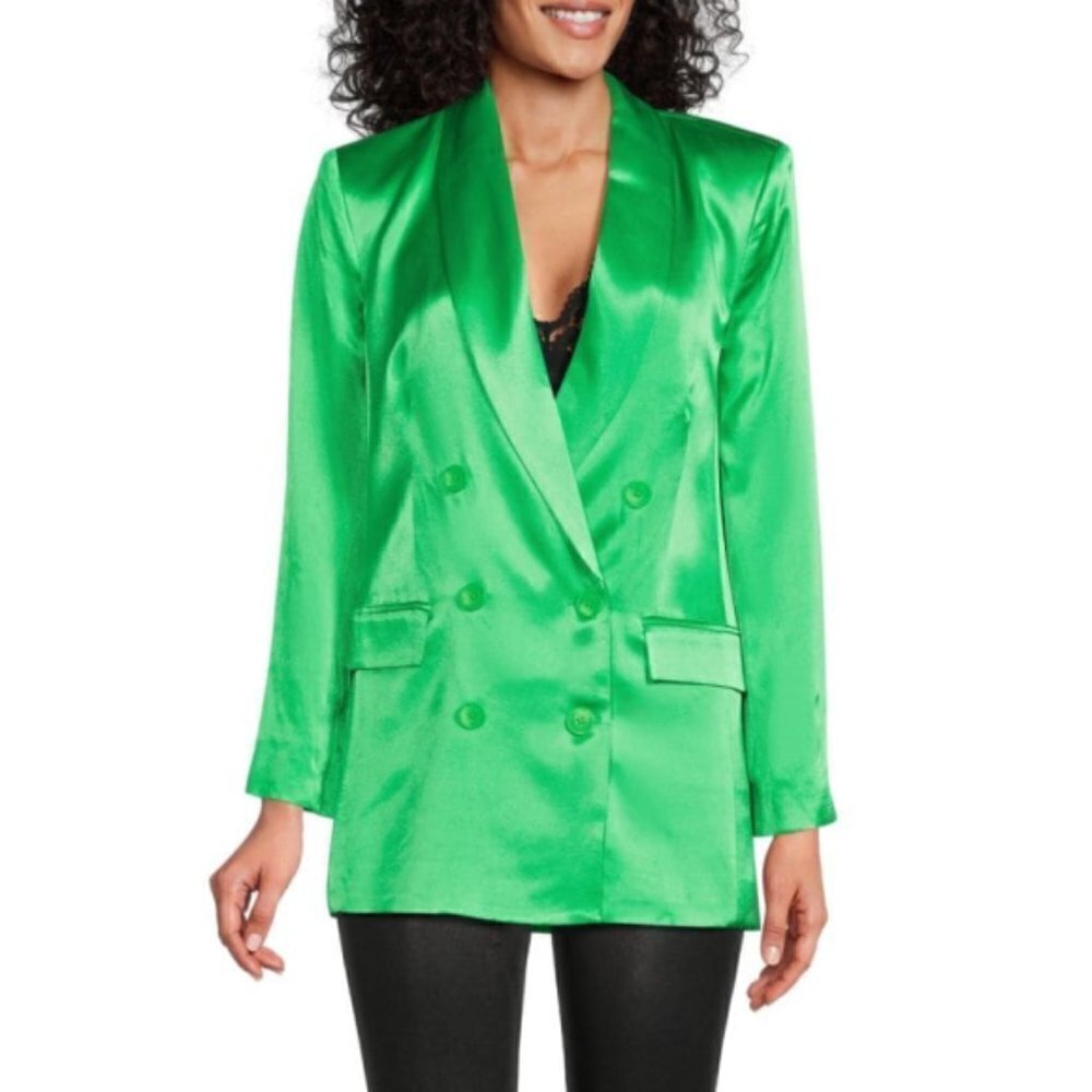 L'Agence 'Jayda' Relaxed Double-Breasted Satin Blazer, Pop Green